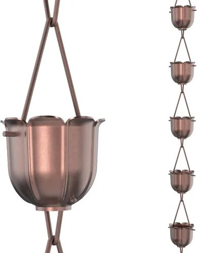 Vista 14 de Rain Chains Direct - Cadena de lluvia de tulipán - 8.5 pies - Aluminio recubierto de polvo negro - Cadenas de lluvia premium para canalones