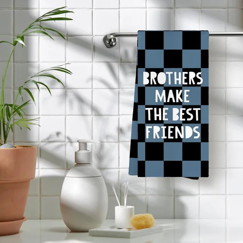Vista 5 de Toallas de mano para niños, toallas de mano a cuadros azules y negros para el baño de los niños pequeños, Brothers Make The Best Friends, toallas