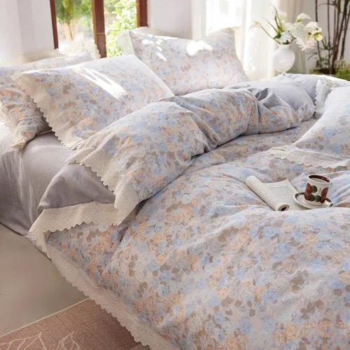 Vista 35 de Juego de funda de edredón con estampado floral estético, tamaño individual XL, acogedor juego de ropa de cama de algodón, tamaño individual XL