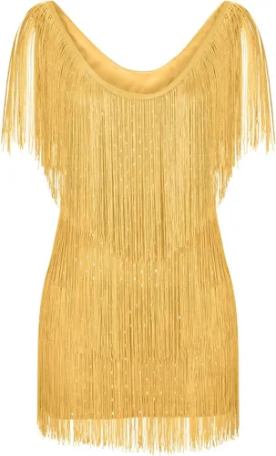 Vista 2 de Cbcbtwo Vestido de lentejuelas con flecos y flecos para mujer, sexy, sin mangas, con tirantes delgados, vestido de fiesta, cóctel, noche, mini
