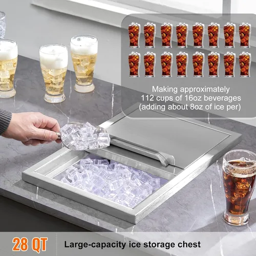 Vista 3 de Happybuy Hielera de acero inoxidable de 18 pulgadas de largo x 12 pulgadas de ancho x 14.5 pulgadas de alto, con tapa deslizante, cubo de hielo