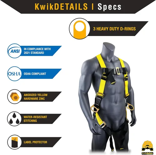 Vista 3 de KwikSafety - Fall Protection Safety Harness - Construction & Roofing Fall Arrest Safety Harnesses - ANSI OSHA Compliant