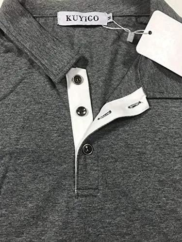 Vista 3 de KUYIGO Men's Short & Long Sleeve Polo Shirts Casual Slim Fit Basic Designed Cotton Shirts