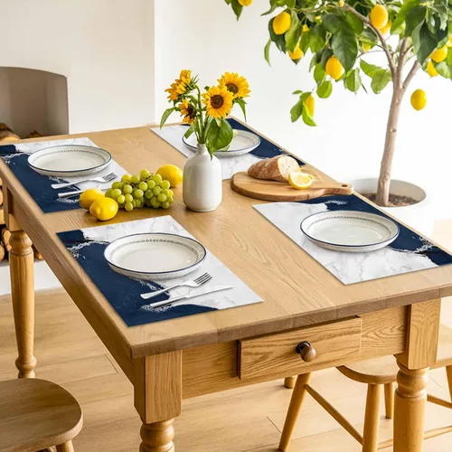 Vista 6 de Juego de 6 manteles individuales de tela de arpillera tejida lavable para mesa de comedor cuadrada/rectangular/redonda/ovalada, estético, blanco