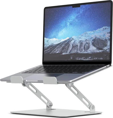 Vista 9 de SOUNDANCE Soporte para computadora portátil con base pesada estable, altura ajustable multiángulo, soporte ergonómico de metal elevador, elevador