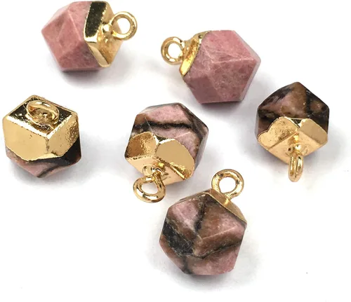 Vista 7 de QSLLER 10 dijes de ágata de piedra natural, colgantes de cuarzo de ágata facetada, dijes para bricolaje para hacer collares o joyas