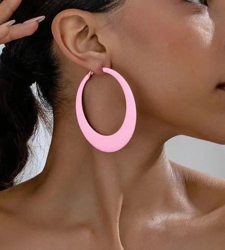 Vista 2 de Aretes de aro coloridos para mujer, aretes colgantes de neón de los años 80 y 90, aretes retro mate grandes, aretes gruesos exagerados, joyería Y2K