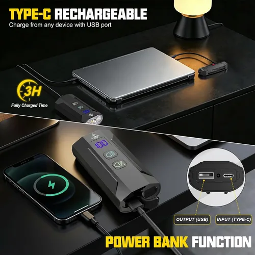 Vista 7 de Luces de bicicleta para montar por la noche, 8000 lúmenes, luz trasera súper brillante para bicicleta, luz de bicicleta recargable de 5800 mAh