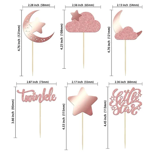 Vista 2 de Gyufise 24 piezas de decoración de cupcakes con purpurina de luna, nube, decoración de tartas de estrellas parpadeantes, baby shower, niños, Oro