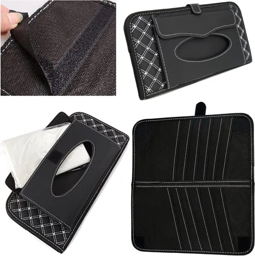 Vista 4 de Organizador para parabrisas de coche Aturmon, estuche de almacenamiento para 14 CD, negro, tela no tejida y cuero PU, plegable, 12.5 x 6.1 x 0.4