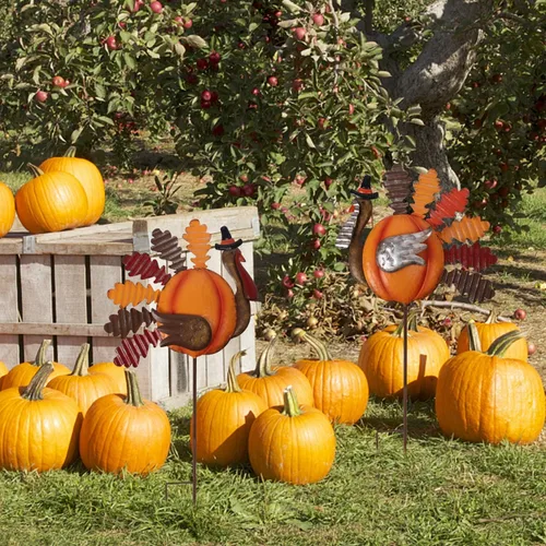 Vista 3 de Lulu Home Decoraciones de pavo de Acción de Gracias, juego de 2 estacas de pavo de metal, decoración de otoño, decoración de otoño para exteriores