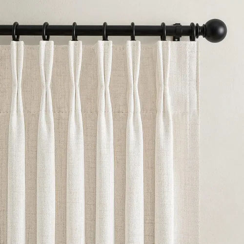 Vista 31 de Cortinas plisadas de lino opacas de 96 pulgadas de largo, juego de 2 paneles para oscurecer la sala de estar/dormitorio, cortinas térmicas virales
