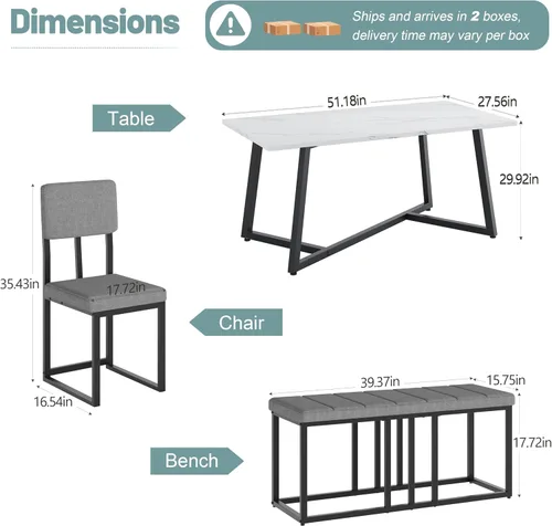 Vista 2 de HUGROVE Juego de mesa de comedor de 6 piezas, mesa rectangular de mármol sintético de 51.18 pulgadas con 4 sillas de comedor tapizadas de lino