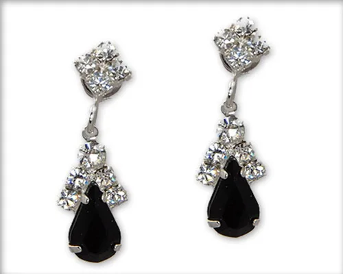 Vista 3 de Juego de collar y pendientes en V negro y diamantes de imitación - Joyería de dama de honor negra para baile de graduación, Diamante de imitación