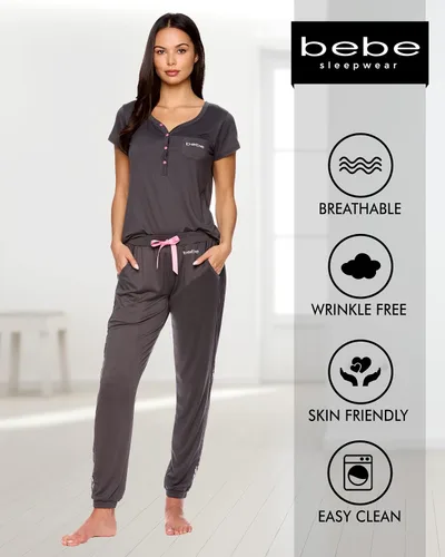 Vista 4 de bebe Conjunto de pijama para mujer camisa de manga corta con pantalones de pijama