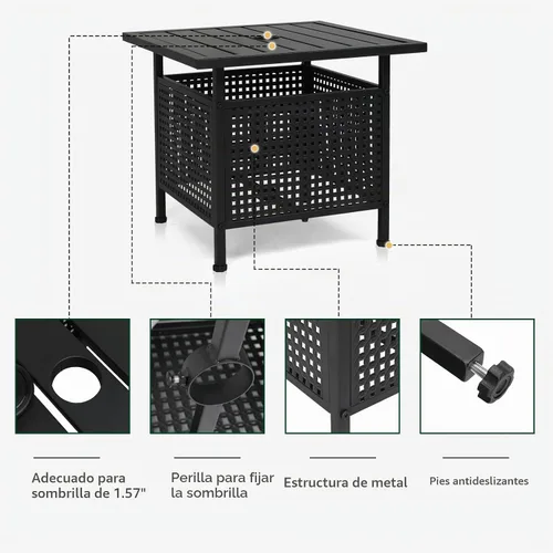 Vista 5 de VINGLI Mesa auxiliar para exteriores con sombrilla de patio de 7.5 pies, mesa de patio pequeña con agujero para sombrilla de 1.57 pulgadas, altura