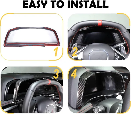 Vista 5 de Marco de cubierta de tablero de instrumentos compatible con Chevrolet Corvette C8 2020-2023, accesorios interiores (patrón de fibra de carbono)
