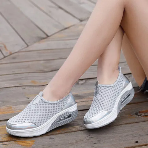 Vista 4 de L LOUBIT Women Walking Shoes Slip on Athletic Platform Mesh Tennis Breathable Wedge Sneakers