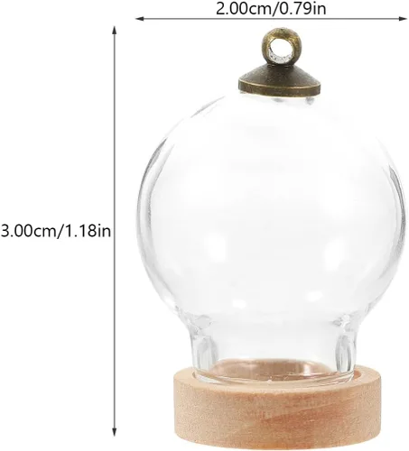 Vista 7 de HOMSFOU Retro Decor 3 piezas de cristal Cloche Bell Jar Display Dome con base de madera, mini botellas de vidrio, cúpula transparente, vitrina