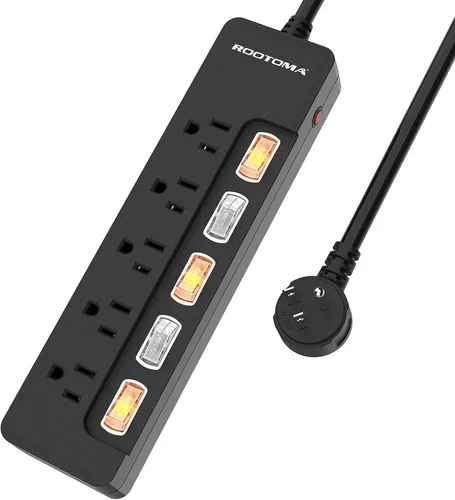 Vista 11 de ROOTOMA Regleta protectora de sobretensiones con interruptores individuales, certificado ETL, cable de extensión largo de 6 pies 14 AWG 1875 W/15 A