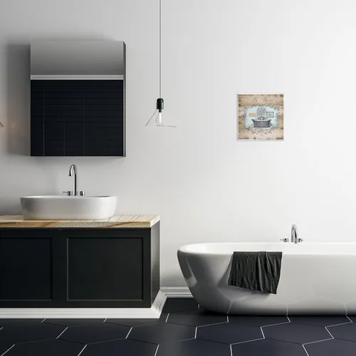 Vista 2 de Stupell Home Décor Le Bain - Placa de pared de baño con aspecto de madera, 12 x 0.5 x 12, fabricada con orgullo en Estados Unidos