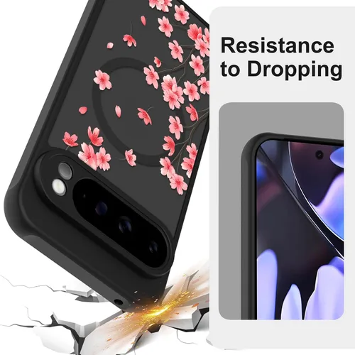 Vista 2 de ZIYE Funda magnética para Google Pixel 9 Pro XL de 6.8 pulgadas [compatible con MagSafe] funda de policarbonato duro y TPU suave con flor de cerezo