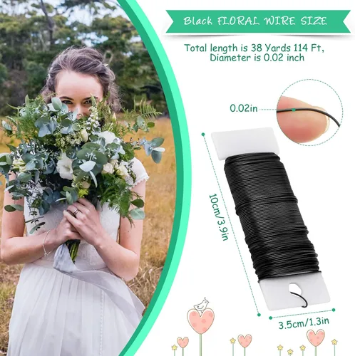 Vista 2 de Alambre floral de 38 yardas, 114 pies, alambre de paleta flexible de calibre 22 para coronas de manualidades, arreglos florales, envoltura de tallo