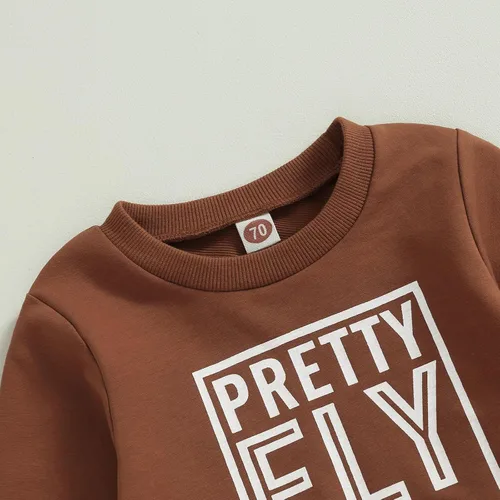 Vista 4 de Conjunto de ropa para bebé niño con capucha y pantalones de cintura elástica, lindos trajes de otoño e invierno