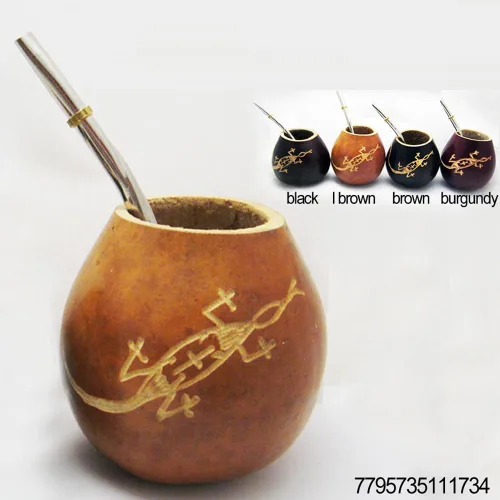 Vista 6 de LIZARD MATE GOURD YERBA TAZA DE TÉ CON BOMBILLA DE PAJA BEBIDA DESTOX HECHA A MANO 1734