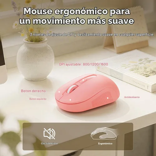 Vista 6 de Combo de teclado y mouse inalámbricos, teclado retro con teclas redondas, teclado estilo máquina de escribir de tamaño completo con reposamuñecas