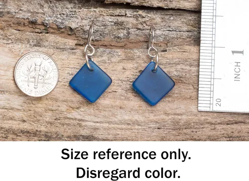 Vista 8 de Delicate Diamond Sea Glass Earrings, Beach Glass Earrings for Women by EcoSeaCo, using sustainable, recycled and repurposed material. Handmade