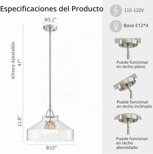 Vista 2 de WUZUPS Candelabro rústico rústico industrial redondo para techo, lámpara LED con pantallas de vidrio transparente para comedor, cocina, isla, Dorado
