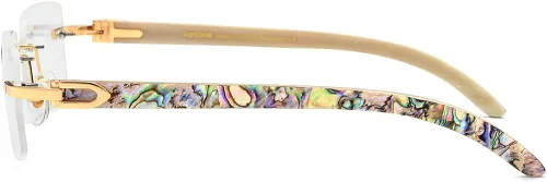 Vista 6 de HEPIDEM 100% Really Buffalo Horn Mejillón Shell Rimless Gafas Marco 908