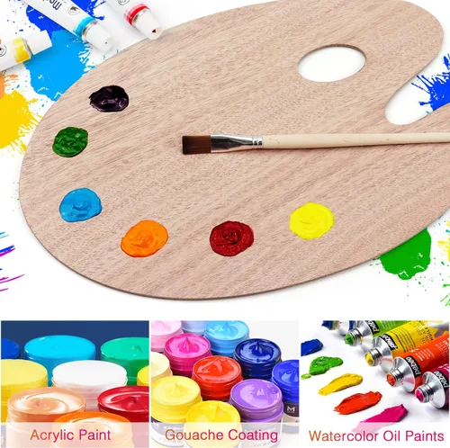 Vista 4 de Tamaki Paleta de pintura de madera, bandejas de pintura para acrílico, paleta de arte para pintar, bandejas con soporte para pulgar para artista, 1