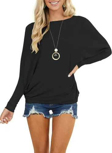 Vista 5 de MIHOLL Blusa de manga larga para mujer, estilo murciélago, casual, holgada, Dolman, blusa