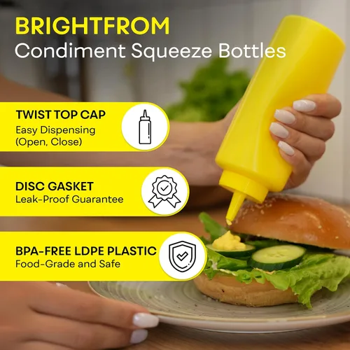 Vista 2 de BRIGHTFROM Botellas exprimibles para condimentos, rojo/amarillo botella vacía de 12 onzas con cuello ancho, ideal para salsa de tomate, mostaza