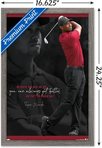 Vista 3 de Trends International Tiger Woods - Póster de pared con texto en inglés "Always Get Better", 14.725 x 22.375 pulgadas, versión enmarcada de madera