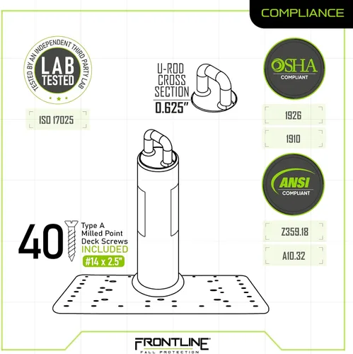 Vista 6 de Frontline Fall Protection Anclaje de techo comercial RO12 de 12 pulgadas Punto de anclaje para techos de acero galvanizado cumple con OSHA y ANSI