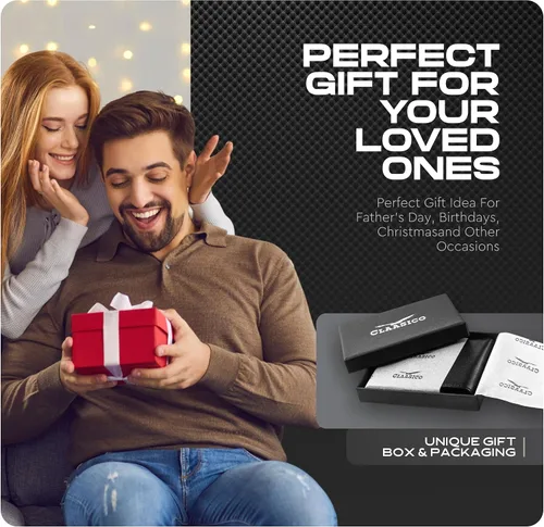 Vista 6 de Cartera para hombre Cartera delgada de piel auténtica con RFID Regalo para hombres empaquetado en elegante caja de regalo