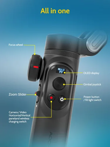 Vista 6 de AOCHUAN Estabilizador de cardán para iPhone Gimbal con carga inalámbrica Smartphone para iPhone 15 Pro Max/Android plegable de 3 ejes Estabilizador