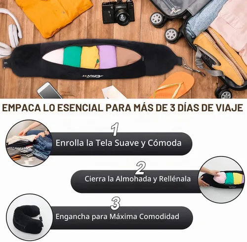 Vista 2 de Almohada de viaje para el cuello rellenable con ropa, almohada para el cuello rellenable para viajar, bolsa de almacenamiento rellenable y plegable