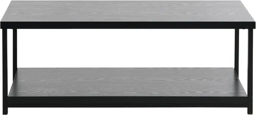 Vista 5 de Household Essentials Jamestown - Mesa auxiliar rectangular con estante de almacenamiento, grano de madera de roble negro y metal negro
