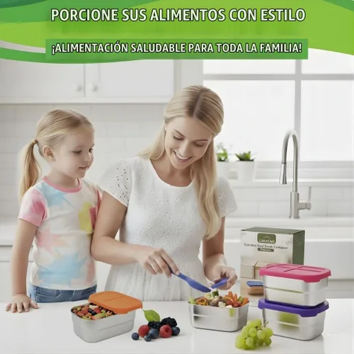 Vista 7 de Contenedores de acero inoxidable de 8 onzas con tapas de silicona, paquete de 4 recipientes de aperitivos de acero inoxidable, sin BPA