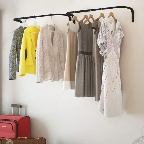 Vista 6 de Barra para ropas, Closet colgante para pared multipropósito con ángulo ajustable, material en acero durable. Organizador de ropa.