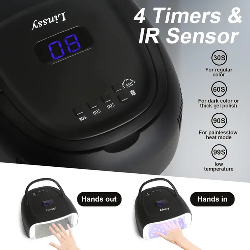 Vista 2 de Linssy - Lámpara de uñas UV inalámbrica, luz UV de 60 W para uñas de gel con 4 ajustes de tiempo, lámpara de uñas recargable con 42 cuentas para un