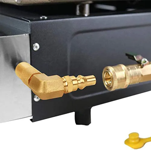 Vista 3 de Joywayus Adaptador de conexión rápida RV de baja presión de 1/4 de pulgada, adaptador de codo de 90 grados para parrilla de mesa Blackstone