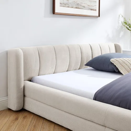 Vista 4 de KLMM Queen Size Upholstered Platform Bed Frame with Thick Fabric,Chenille Fabric Grounded Bed with Headboard and Solid Frame,for Kids Teen Adults