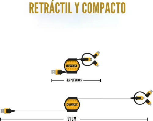 Vista 4 de DEWALT Cable de carga multiusos retráctil 3 en 1 de servicio pesado, cable de carga rápida de 3 pies, adaptador de carga múltiple con puerto