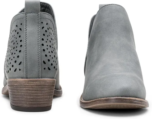 Vista 9 de VEPOSE botas al tobillo para mujer con tacón bajo y grueso, con perforaciones, botas de vaquero