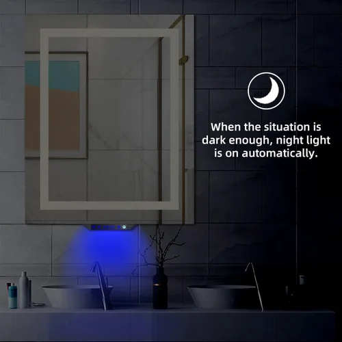 Vista 5 de Tech Drive Espejo de baño con luces LED, espejo de tocador de baño de 24 x 30 pulgadas con altavoces Bluetooth y llamada telefónica, control sin